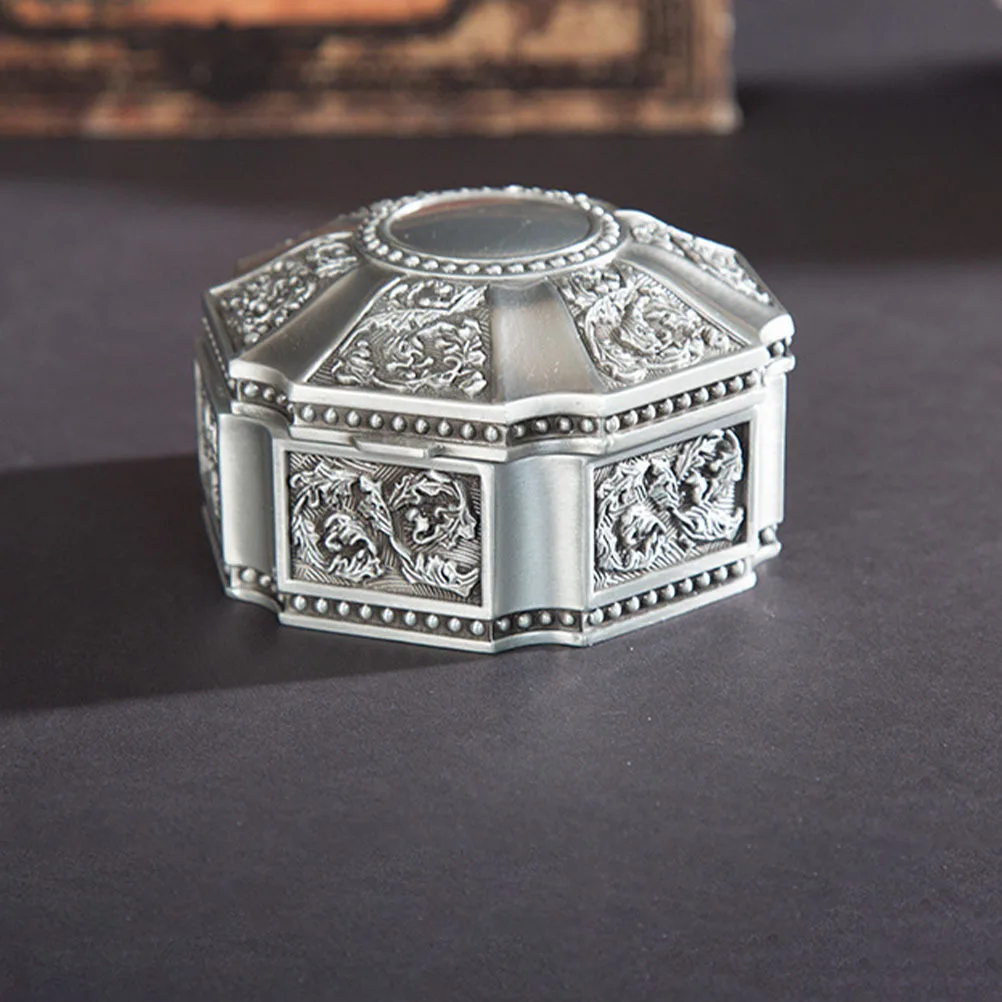 Retro Zinc Alloy Jewelry Storage Box Exquisite Compact Design for Rings Necklaces Ear Studs Desktop Trinket Storage Case