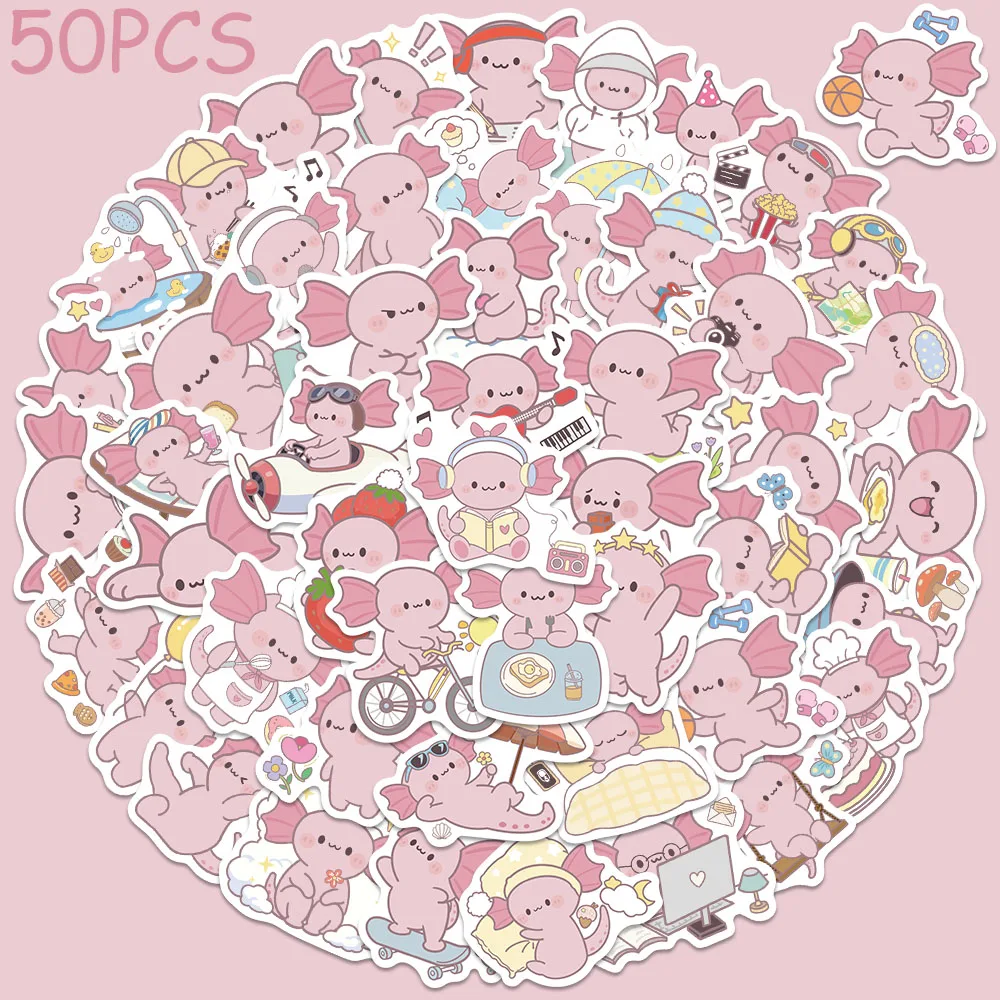 

50pcs Cartoon Cute Salamande Stickers Decals For Phone Scrapbook Luggage Skateboard Helmet DIY Graffiti Aesthetic Stickers