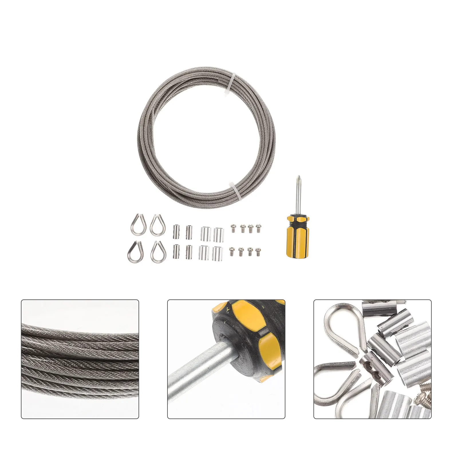 

Wire Rope Kit 10m Stainless Steel Heavy Duty Garden Fence Outdoor Hanging Decking Plant Traction Crimp Clamps Sleeve Screws