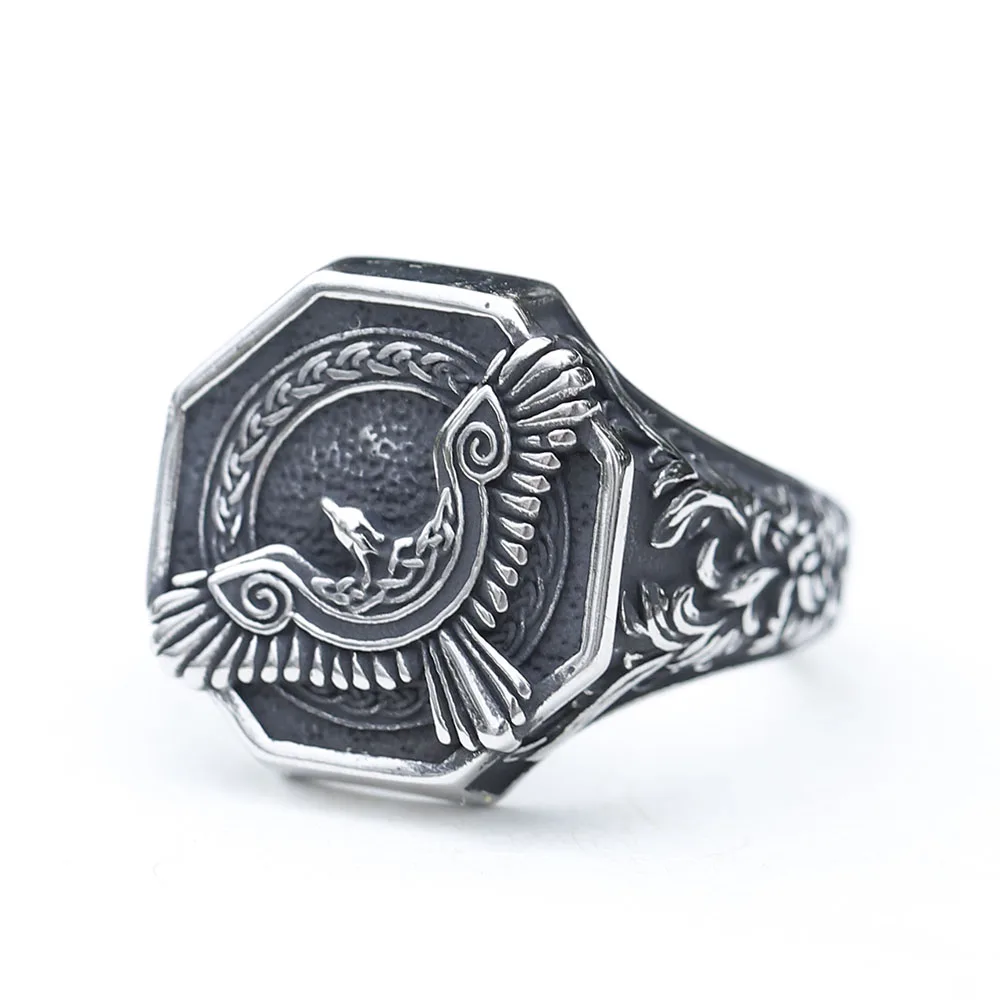 2025 New 316L Stainless Steel Norse Viking Amulet Mythology Flying Eagle Ring For Man Women Viking Pattern Jewelry Party Gift