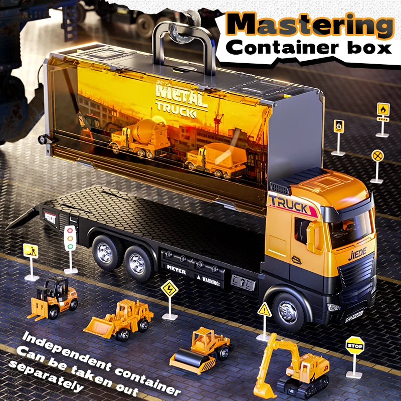 

Large Alloy Vehicle Carrier Truck, Multi-Theme Playset with Fire, Engineering & City Mini Cars, Portable Storage Truck for Kids