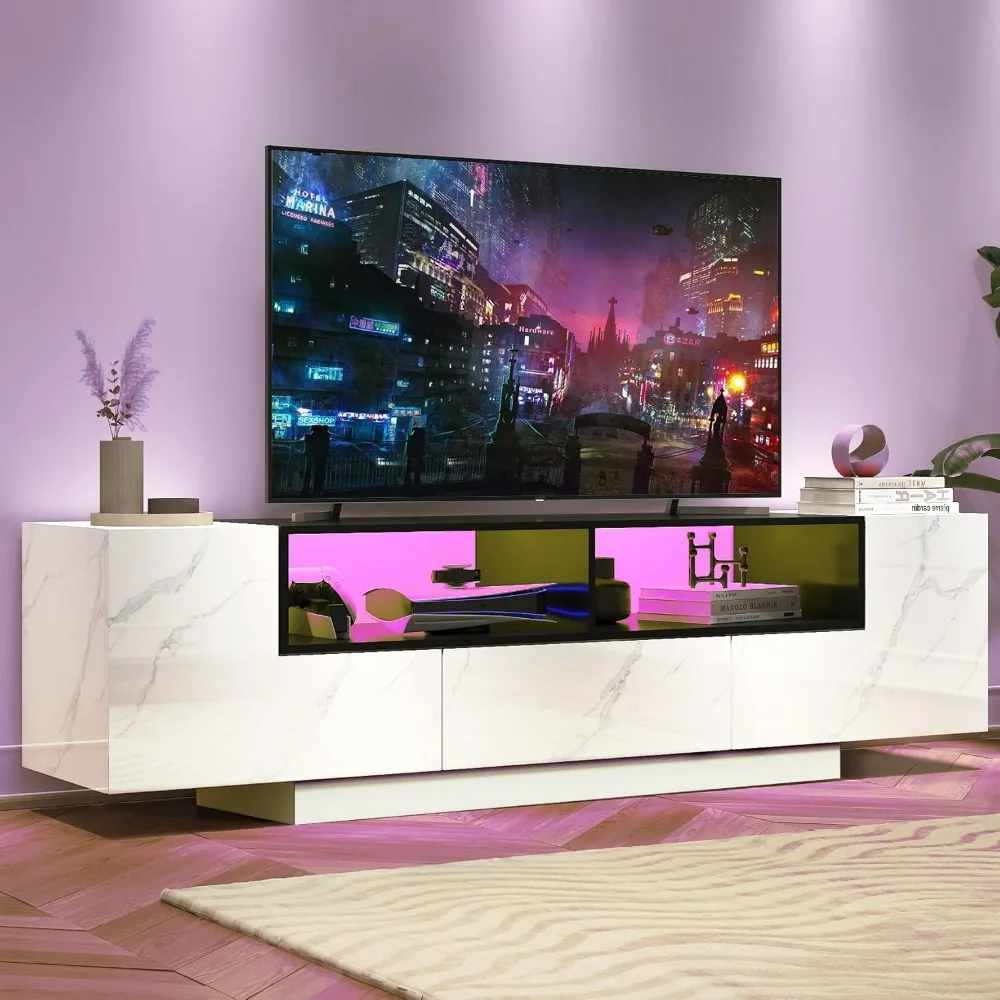 70in LED TV Stand for 75 Inch TV, Large Gaming Entertainment Center with Storage Cabinets and Open Shelves, Modern TV Console