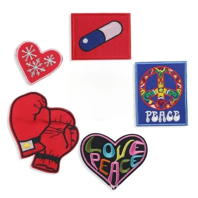 Factory Direct Sales, Letter Love Peace Pills, Gloves, Embroidered Cloth Stickers, Spot Adhesive-backed DIY Clothing Accessories