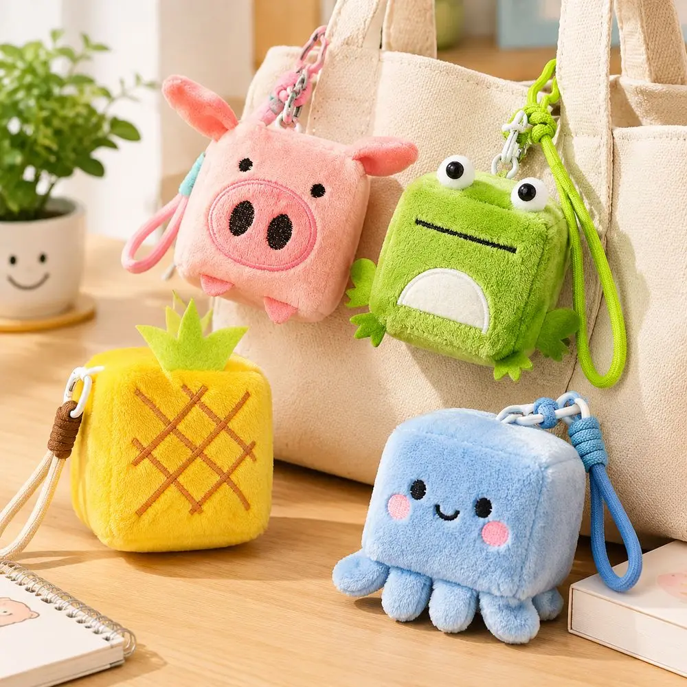 New Plush Plush Doll Pendant Square Shape Cute Style Bag Charm Embroidered Detail Wrist Strap Fruit Plush Pendant Girls