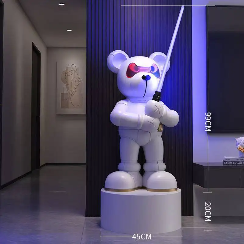 Lightsaber Bear Floor Statue Violent Bear Resin Sculpture Home Living Room Decor Ornament Modern Interior Art Decoration Gift