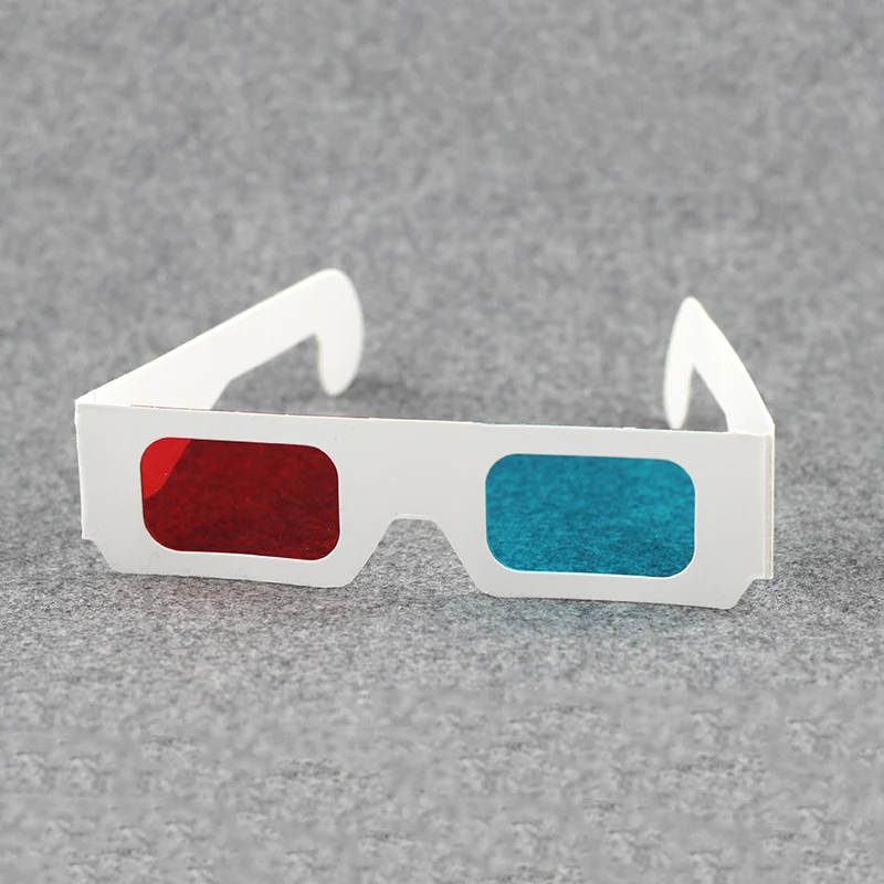 Gafas 3D de película roja, papel de visión azul, cartón de refracción anaglifo, estilo de juego Cian, accesorios blancos de teatro