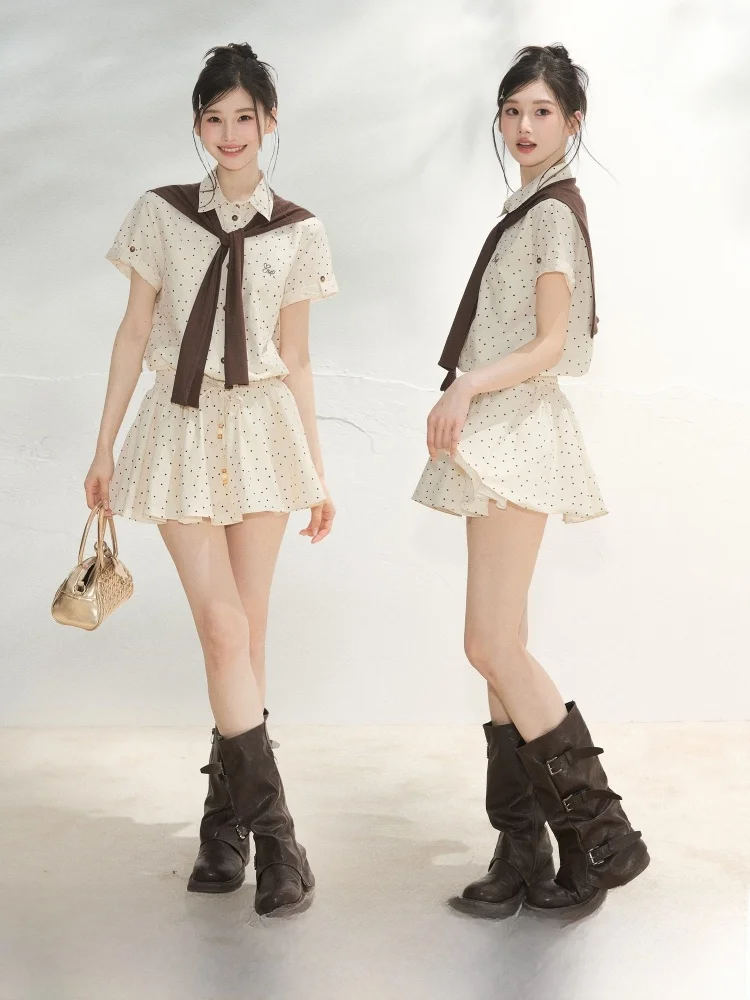 

ELEVEN SP Summer Polka Dot Embroidered Dress Women's Korean Style College Wind Short Bodycon Skirt Breathable Skin-Friendly