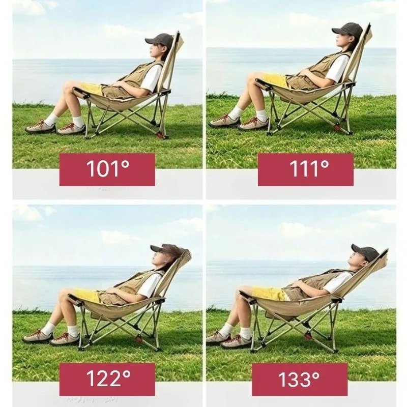 Padded Camping Recliner Chair Folding Adjustable Backrest Portable Outdoor Lounge Chair Heavy Duty Beach Chair Camping Equipment