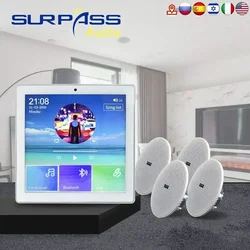 Amplificador de parede bluetooth, áudio para casa inteligente, mini tela sensível ao toque, 4*20w, som estéreo, painel de música, sistema pa, alto-falante de teto