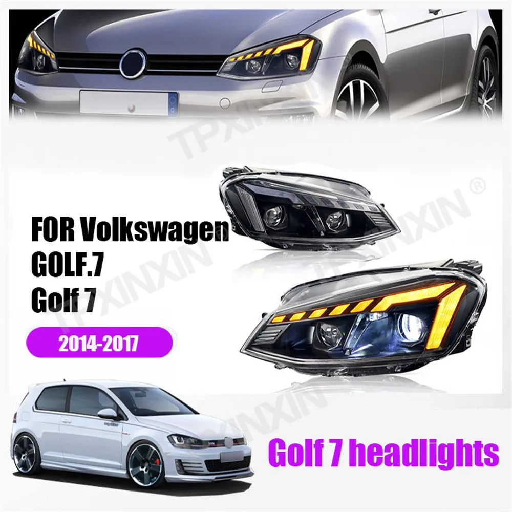 For Volkswagen Gofl Golf 7 2014-2017 Headlamp Led Assembly Lens Retrofitting Streaming Steering Plug And Play DRL