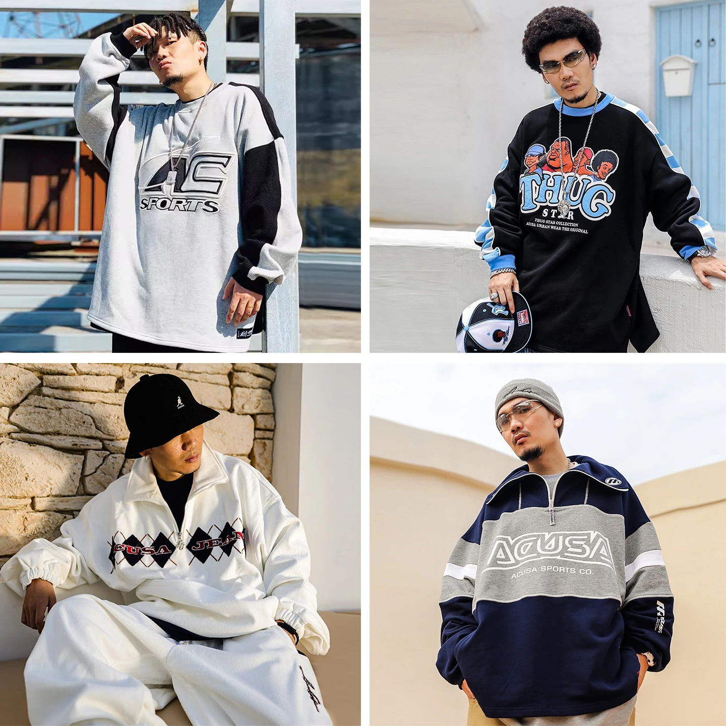 ACUSA JEANS Oversized Fleece Lined Hoodie out of Stock Street Style Hip Hop for Men And Women Casual Comfortable Cotton Polye...