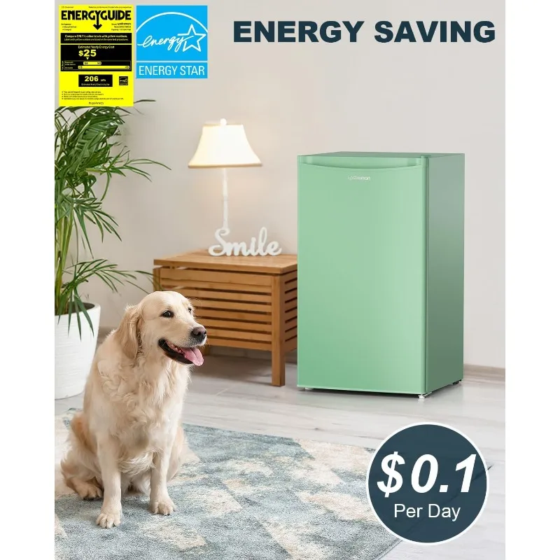 Upstreman 3.2 Cu.Ft Mini Fridge with Freezer, Single Door Mini Fridge, Dorm Fridge, Adjustable Thermostat, Mini Refrigerator