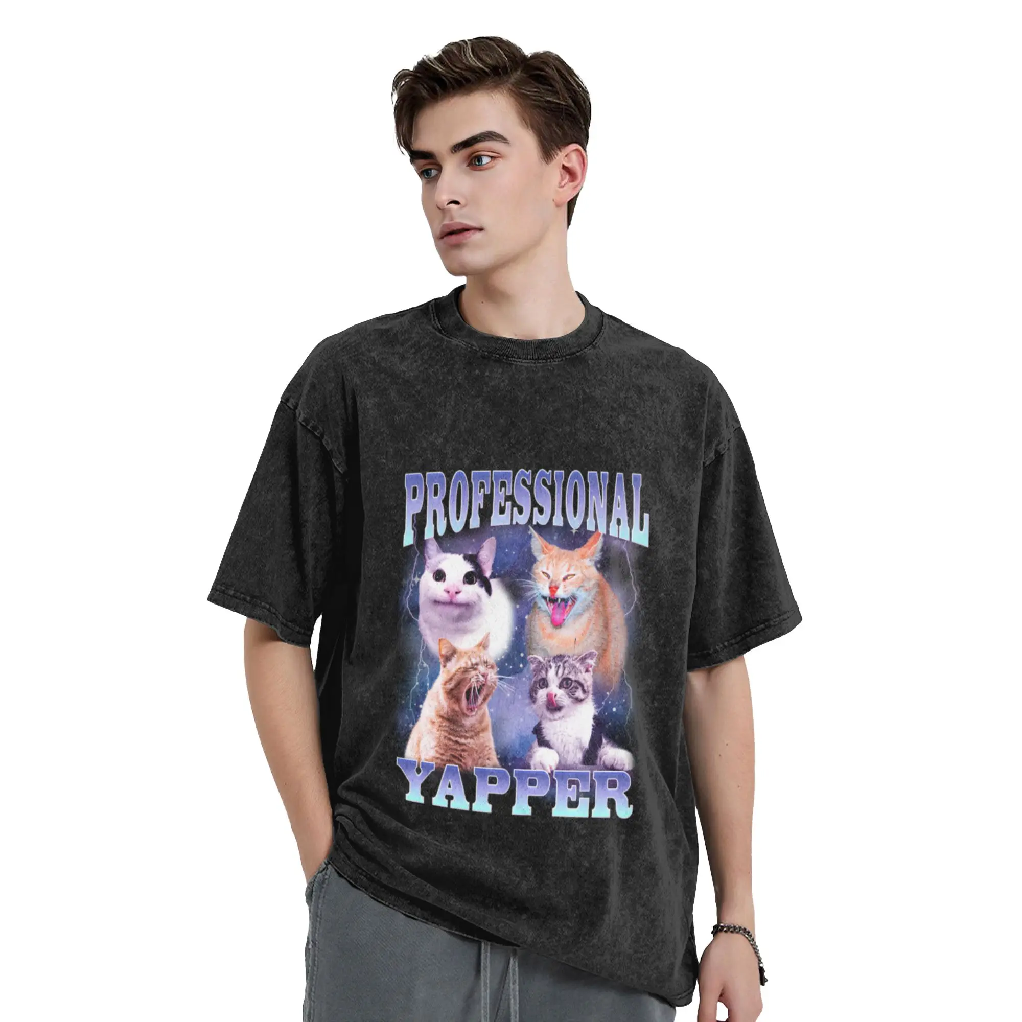 Professional Yapper Cat Meme Unique Cool A Washed T Shirt Men's Women's Oversized Cotton Tees Tops