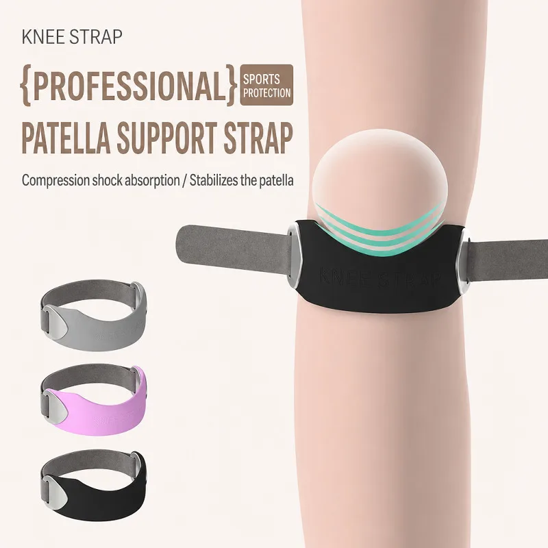 Sports Patella Strap Soft Silicone Shock Absorbing Non Slip Adjustable Knee Support Brace for Running Fitness Protective Gear