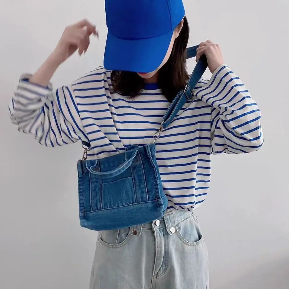 

Cute Single Shoulder Denim Crossbody Bag Casual Korean Style Summer Canvas Bag Handbag Messenger Bag for Girls Ladies