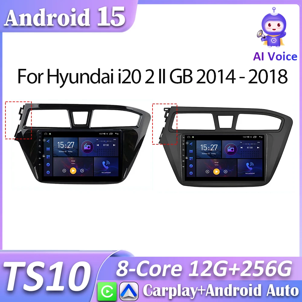 Для Hyundai i20 2 II GB 2014-2018 Автомобильный радиоприемник Carplay Android 15 Экран GPS-навигация Android Авто Мультимедийный плеер 2K Без 2din