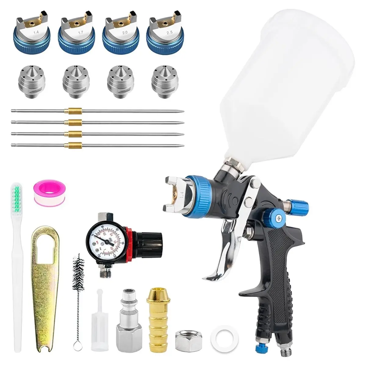 Budget-Friendly-HVLP Paint Kit with 4 Nozzles for Automotive & Home Projects - Blue