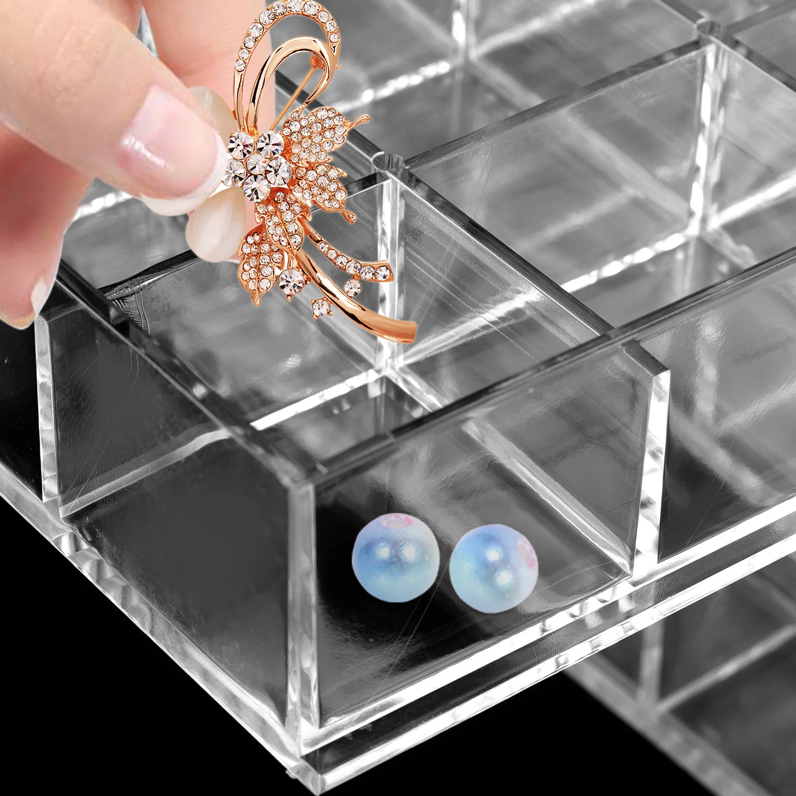 Multi-Layer Storage Box Clear Nail Charm Holder Jewelry Organizer Drawer Style for Earrings Beads Accessories Storage Desktop