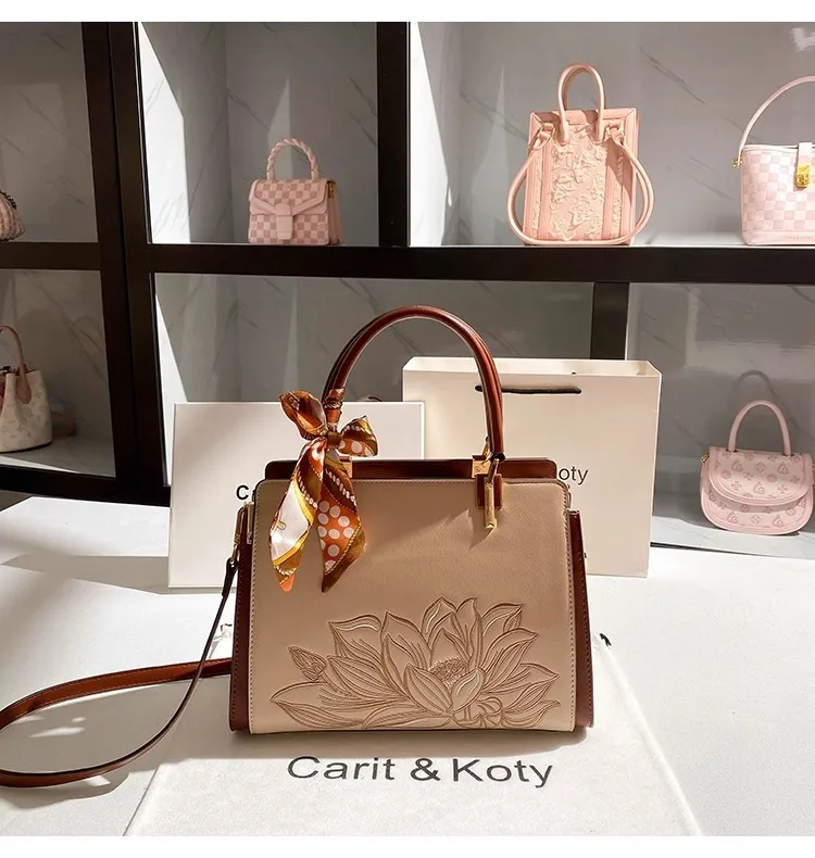 

Fashion Embroidery Floal Elegant Banquet Bag High Quality Textured Leather Women Handbag Large Capacity Tote Bag Messenger Bag