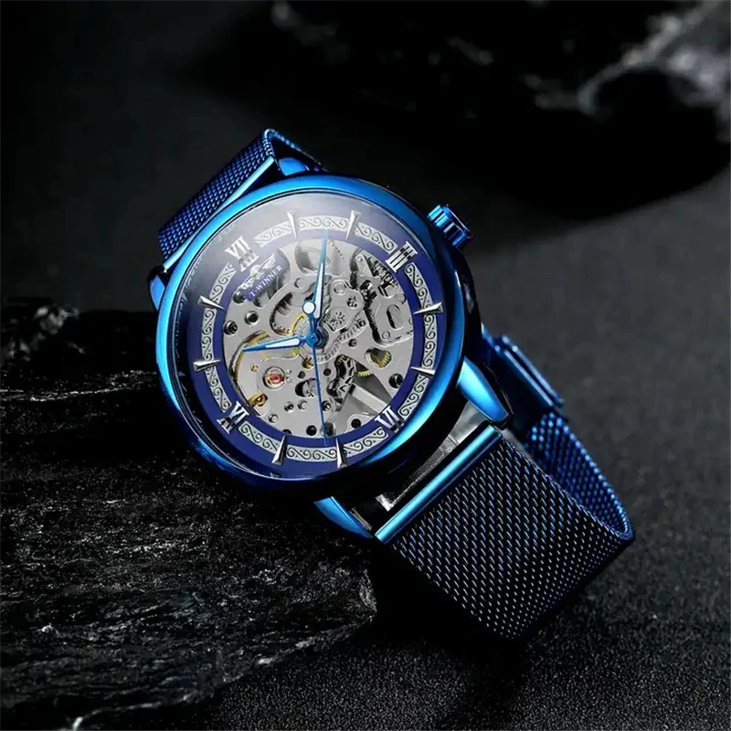 Winner 99D Mens Watches Automatic Mechanical Watch Tourbillon Sport Clock Casual Business Retro Wristwatch Relojes Hombre