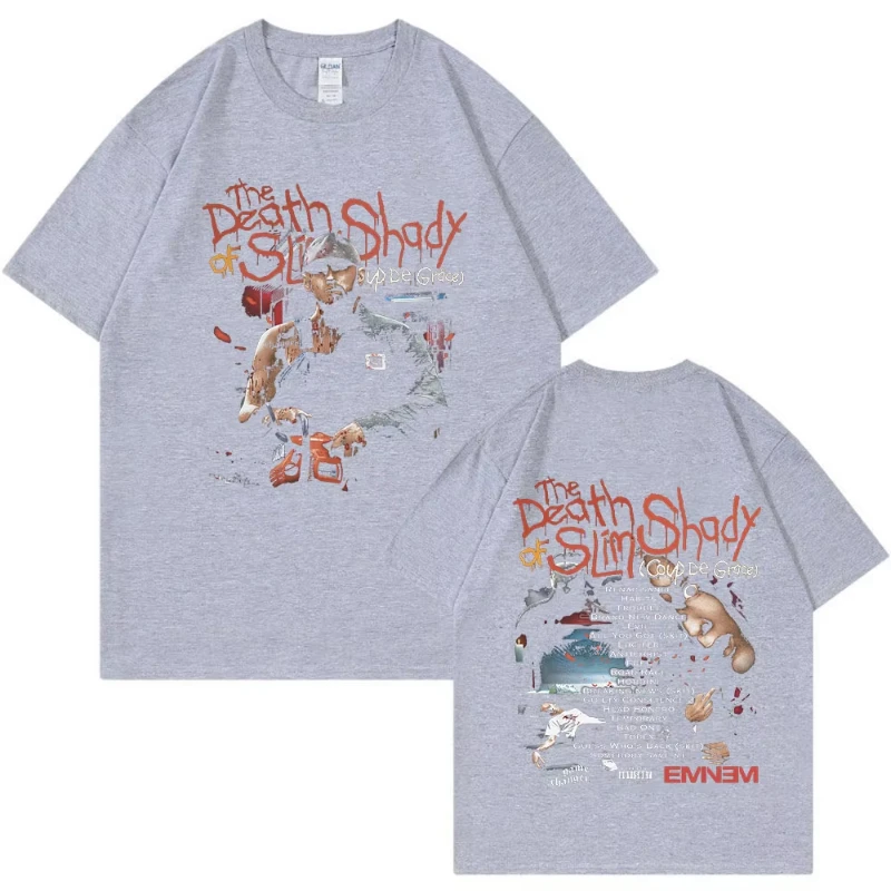 2025 الصيف شعبية رابست ايمينيم ألبوم جديد الموت سليم شادي تي شيرت الرجال موضة تي شيرت على طراز هاراجوكو القطن تي شيرت غير رسمي #4
