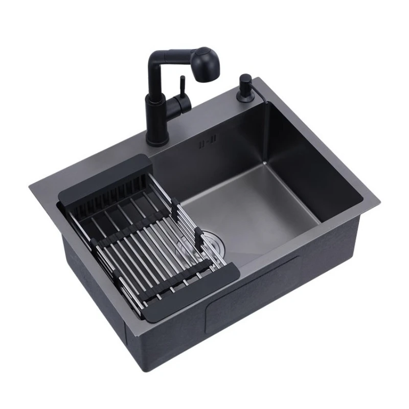 

Kitchen Black Sink 304 Stainless Steel Sink Thickened Single Trough Household Dish Basin