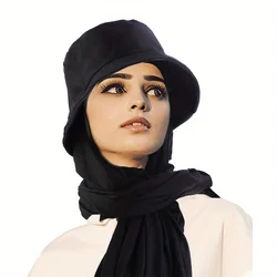 Ramadan Solid Color Chiffon Hijab Bucket Hat Casual Sunshade Basin Hats Outdoor Travel Beach Hat For Women