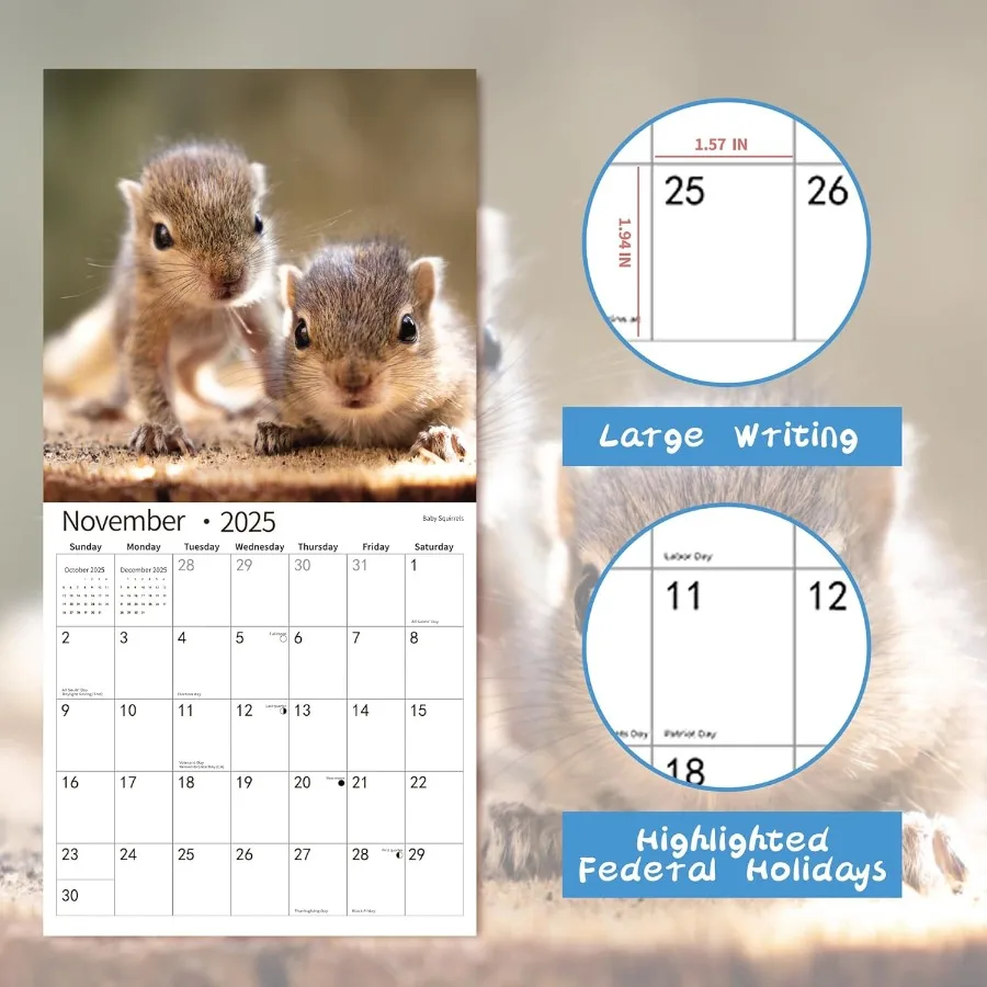 2026 تقويم الحائط التقويم 2026 نوفمبر 2025 ديسمبر 2026 تقويم الحائط الطفل الحيوانات 12 "× 24" مفتوحة كاملة e أشهر سميكة و