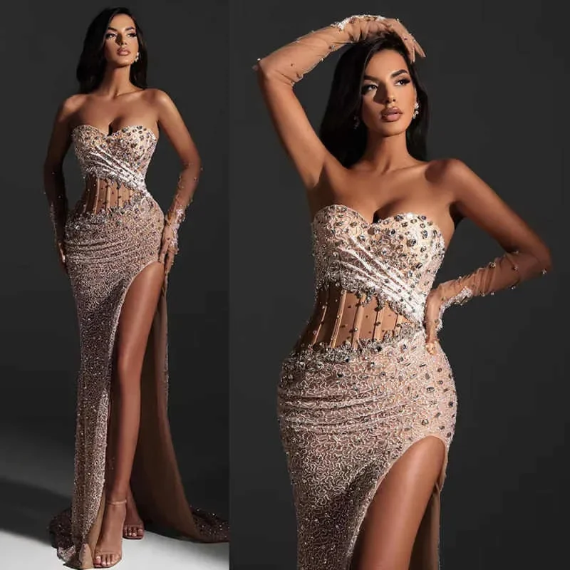 

Роскошное платье русалки с 3D кружевом и стразами по индивидуальному заказу, 2026, женское вечернее платье с разрезом по бокам и открытой спиной, сексуальное конкурсное торжественное бальное платье