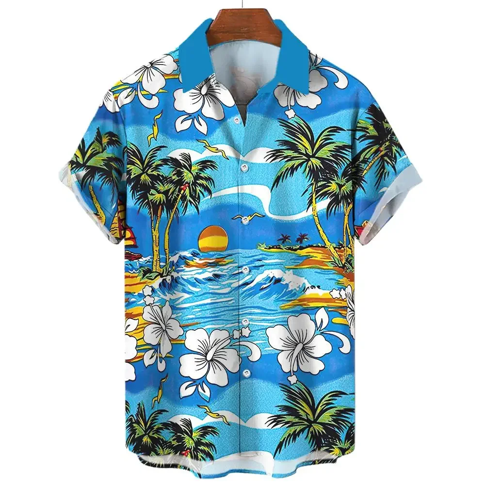 

Hawaiian Palm Trees 3D Print Men Shirt Casual Fashion Short Sleeves Shirts Lapel Button Tops Unisex Clothing Tourism Vacation