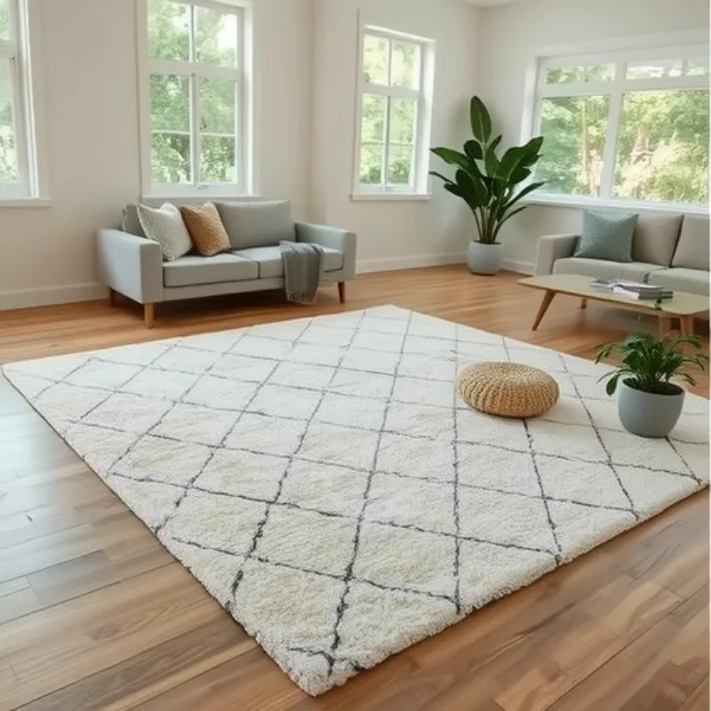 Nordic Black Lines Shaggy Carpet For Living Room Modern Home Bedroom Rug Tufted Decor Fluffy Rug Sofa Coffee Table Floor Mats