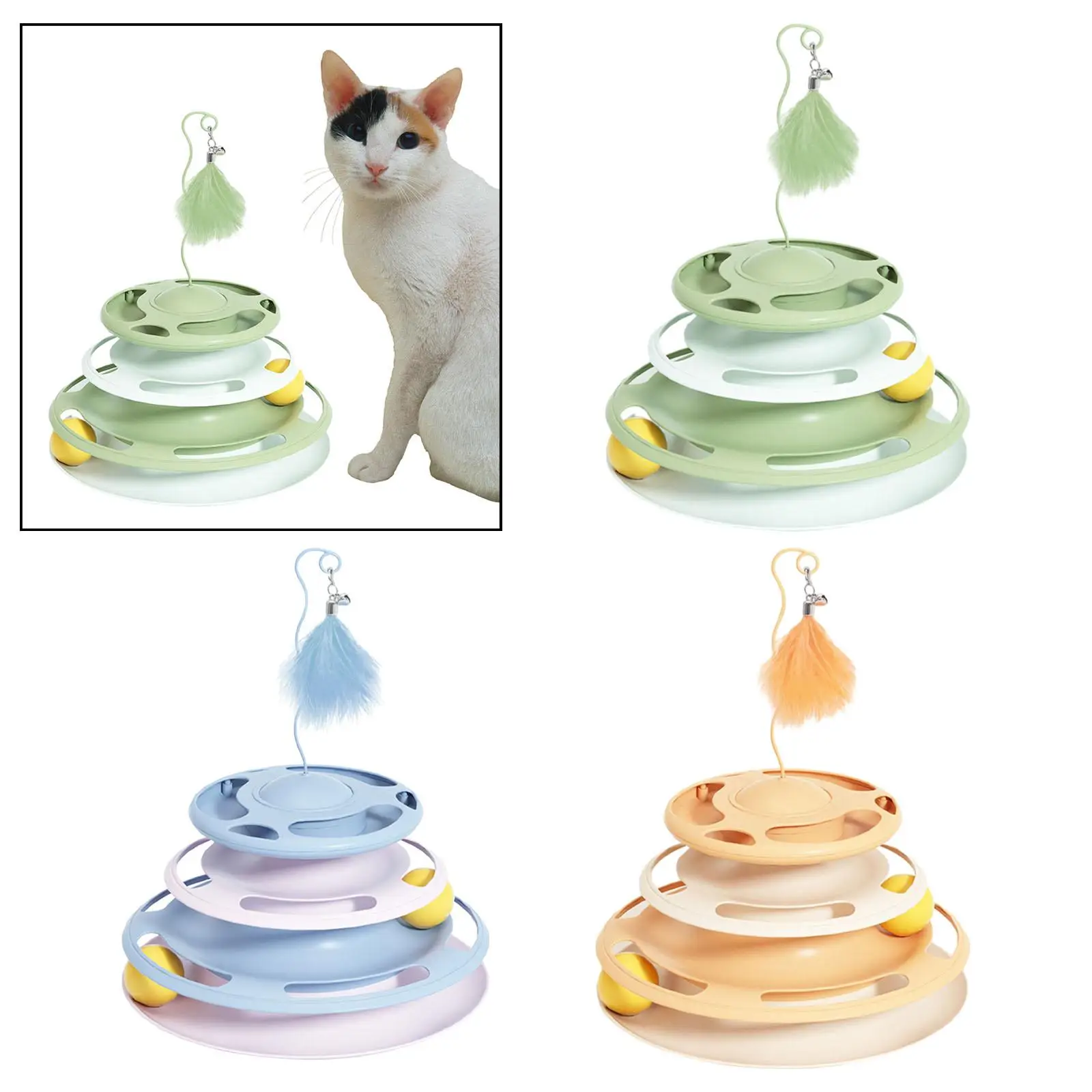 Cat Turntable Ball 3 Level IQ Traning for Indoor Cats Playing Game Cat Toy Ball Track for Chasing Chewing Catching Scratching