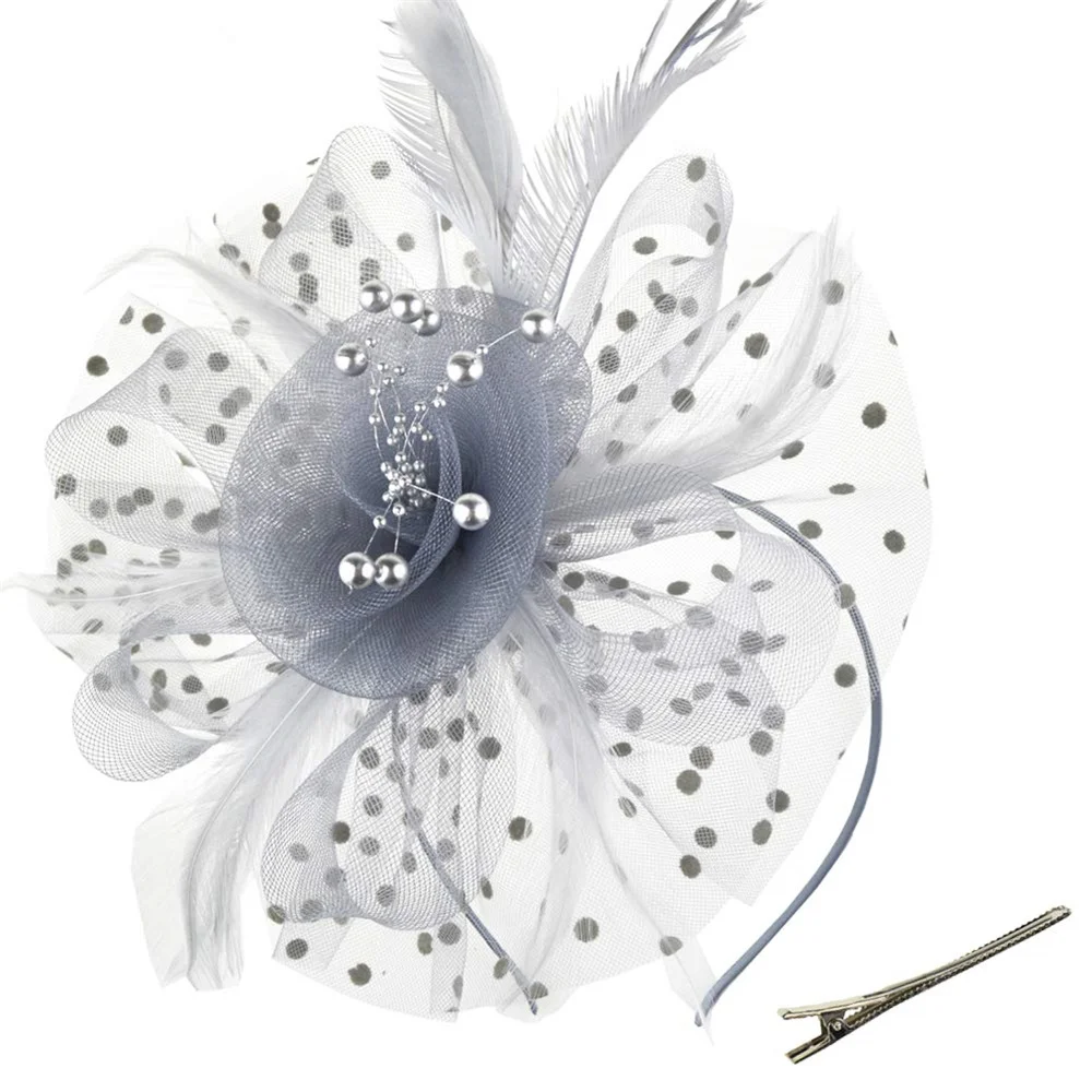 Fascinators Hat Flower Mesh Ribbons Feathers on a Headband and a Clip Tea Party Headwear for Girls and Women