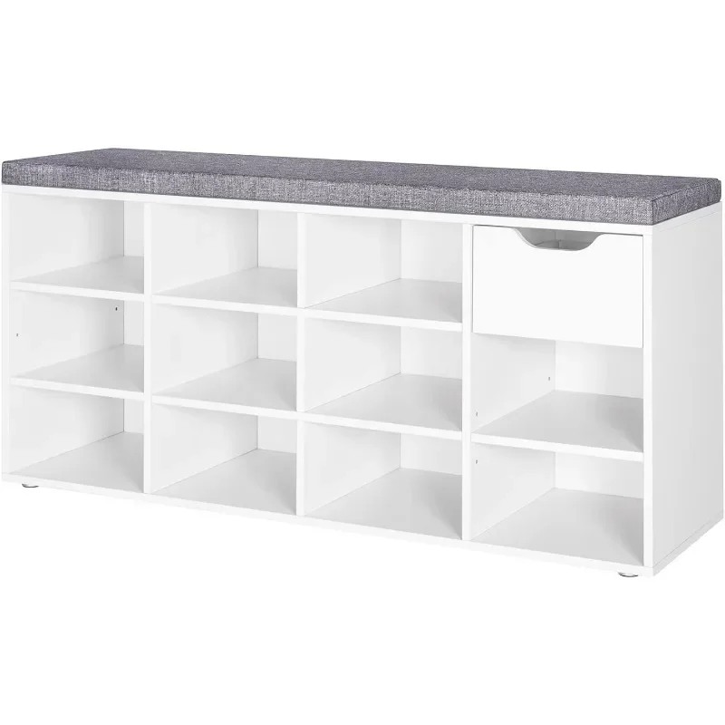 

Shoe Bench, Entryway Storage Bench with Drawer and 11 Cubbies, Cubby Rack Adjustable Shelves, Organizer Cabinet for Living Room