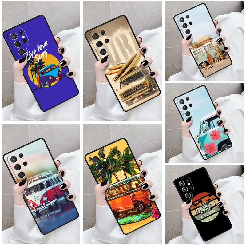 Phone Case For Samsung Galaxy S24 S23 S21fe S22 Ultra Plus Note 10 20 S8 S9 S10 Cover Combi Surfing on a board in a sunset