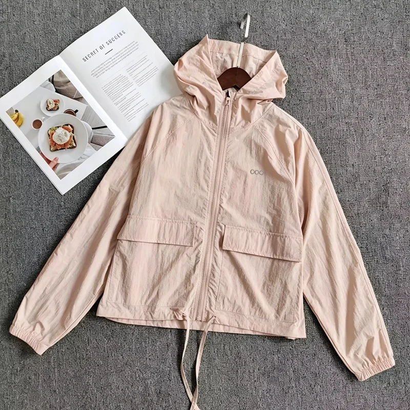 Hooded Sunscreen Jacket Women Spring Summer New Tooling Style Light Quick Drying Windproof Sports Casual Outerwear