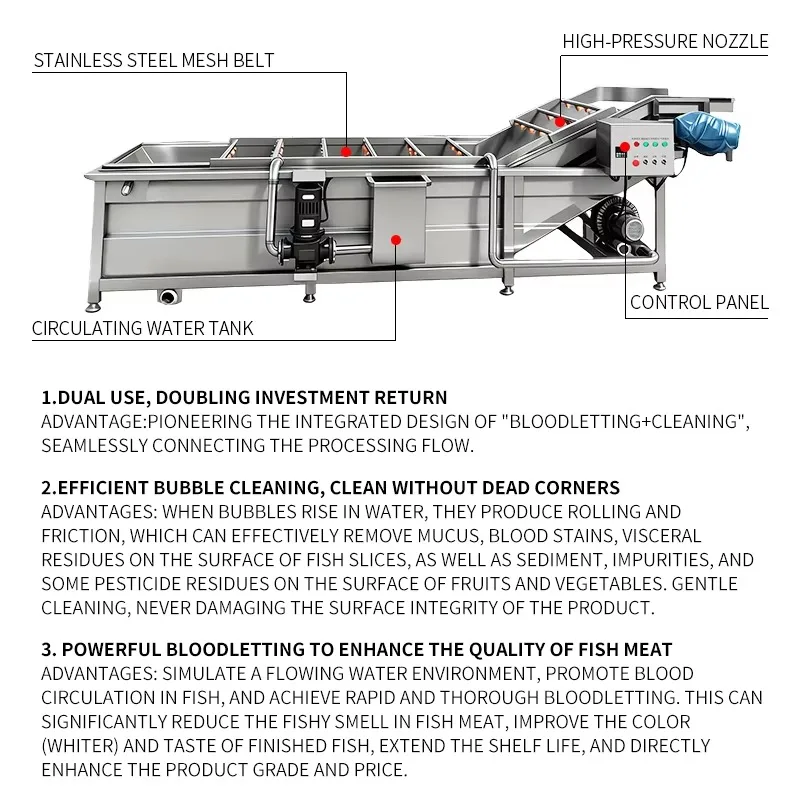 Fully Automatic Marine All-purpose Fish Shrimp Snail Mussel oyster Seafood and Fish Water Bubble Cleaning Machine