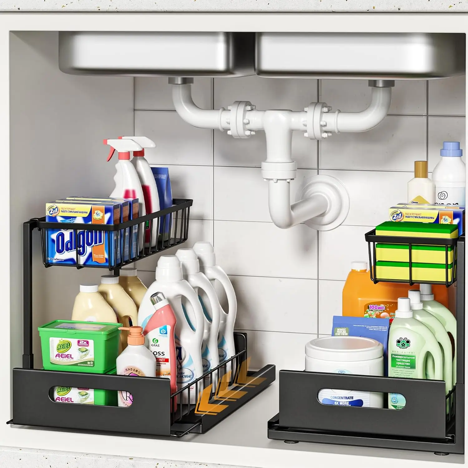 

2 Pack Under Sink Organizers and Storage,Pull-Out Cabinet Organizer,Under Kitchen Sink,Cabinet,Bathroom Organizers and Storag