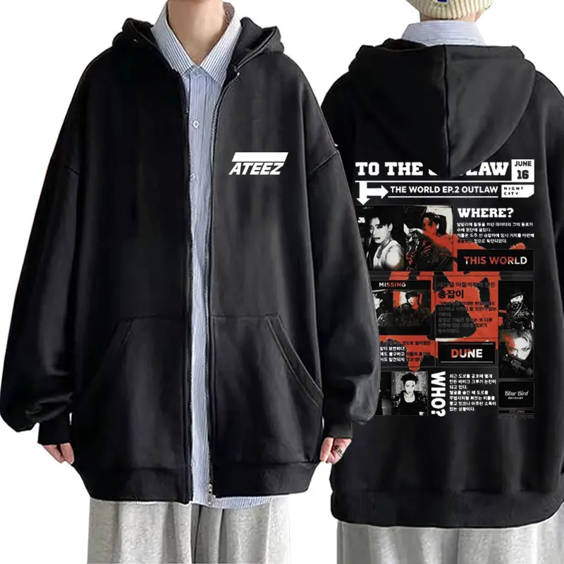 

Men Women Fashion Korean Kpop Zipper Hoodie ATEEZ 2025 World Tour Zip Up Jacket Towards The Light Will To Power Print Hoodies