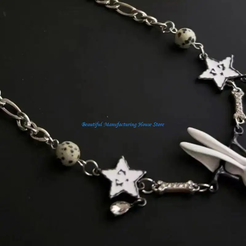 

E56A Star Rabbit Necklace Female Temperament Niche Net Red Collarbone Chain Korean Version Student Adjustable Chain Jewelry