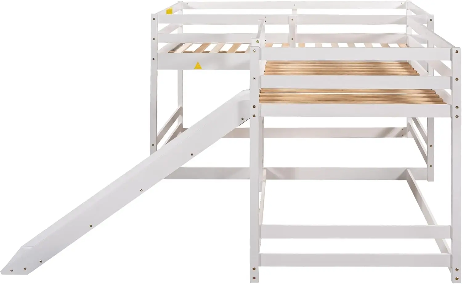 L Shaped  for 4, Wooden Quad Bunk Bed with Slide, Full Over Full with Twin Over Twin Bunk Bed Attached for Kids