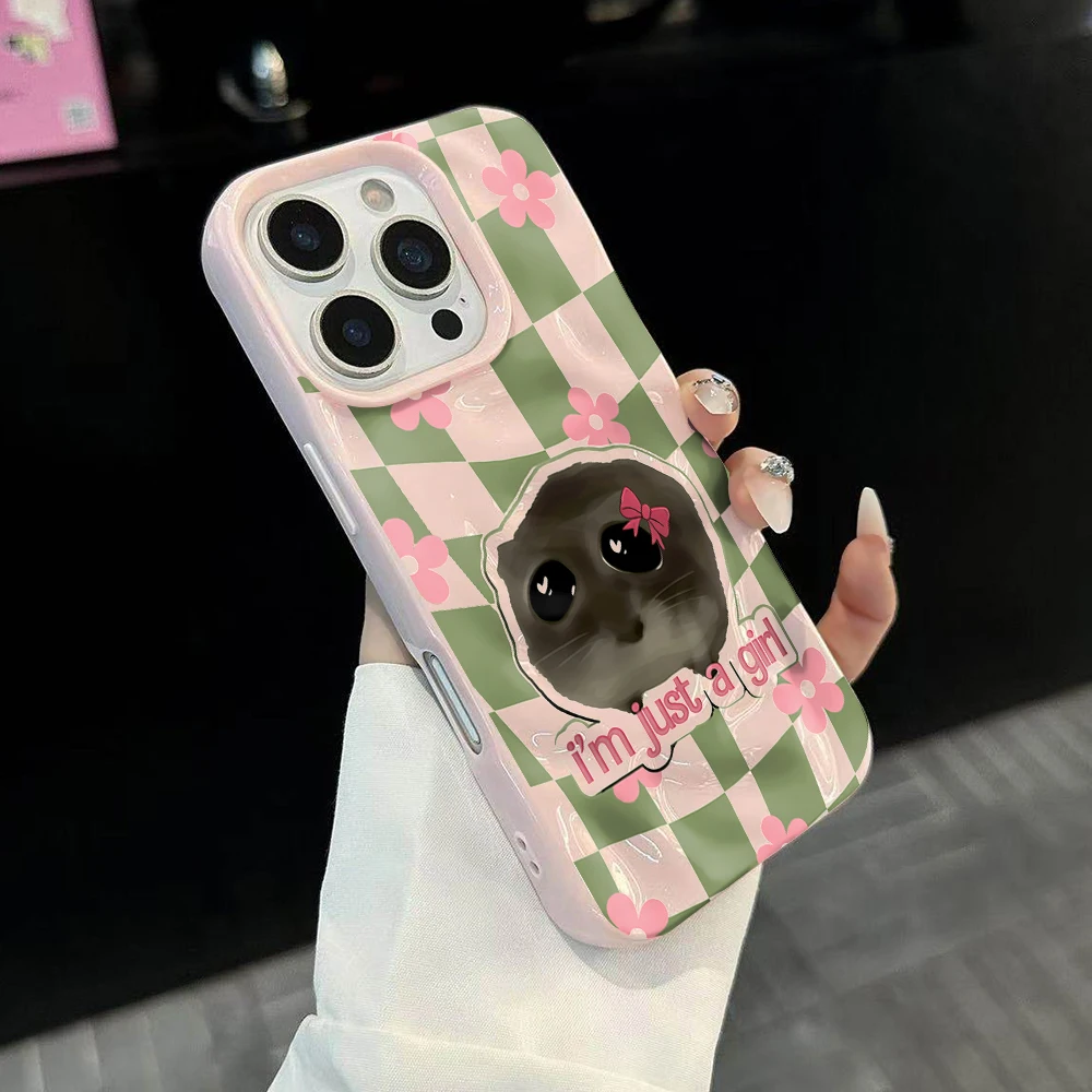 Plaid Girl Hamster Koreanische INS Handyhülle für iPhone 17 16 15 14 13 12 11 Pro Max 14 Plus 17Air Falten-Wellen Weiche Silikonhülle – Detail 3
