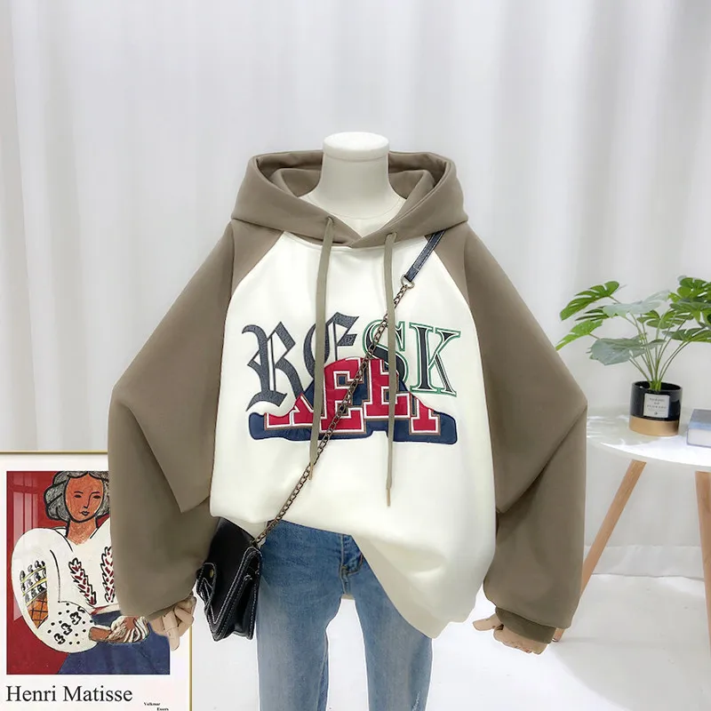 

Весенне-осенняя свободная толстовка с цветными вставками и надписями, женская тонкая верхняя одежда, модный универсальный омолаживающий топ из полиэстера и хлопка S...