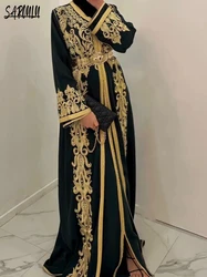 Moroccan A-line Evening Dresses Party Kaftan Floor-length Dress Customized Luxury Appliques V-neck Plus Size Gown Robe De Mariée