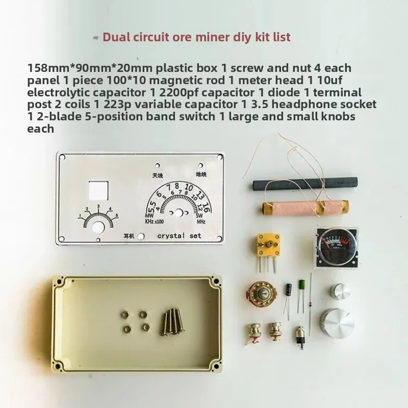 Crystal Radio DIY Kit with Meter Small Size High Impedance Headphone Not Included
