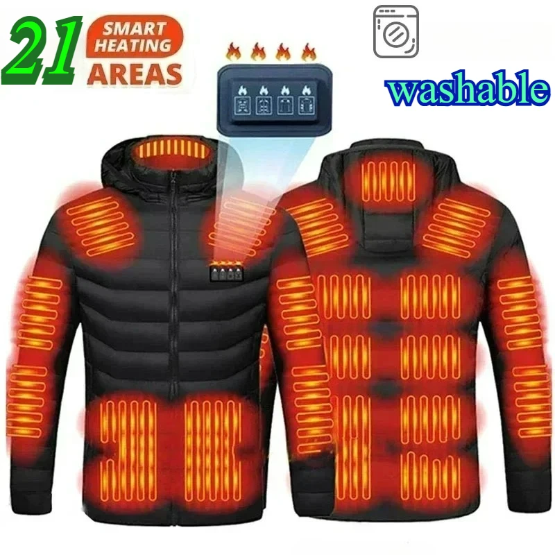 

23/21areas Heated Jacket Men Women Winter USB Electric Heating Parka Smart Heating Clothes New Snow Waterproof Down Cotton Coats