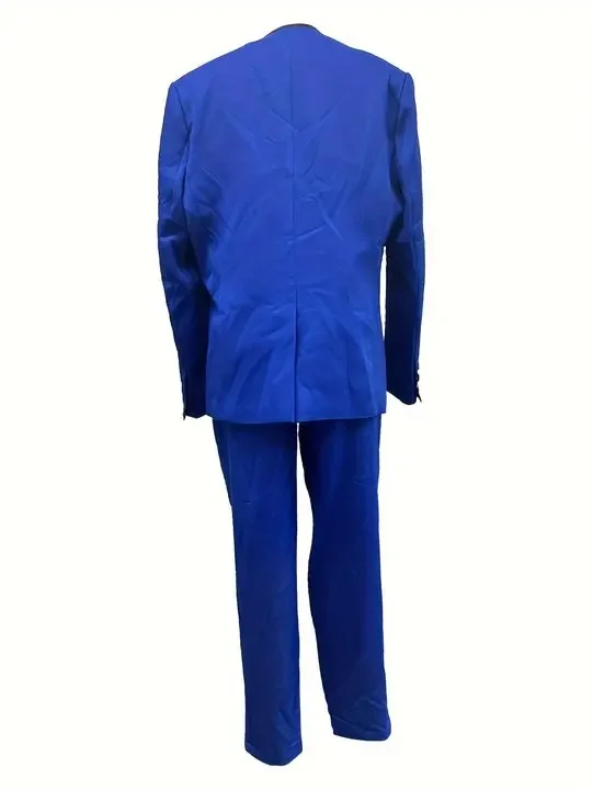 Trajes nuevos para hombre, traje azul elegante de Color sólido con doble botonadura, chaqueta de talla grande, chaleco y pantalones, conjunto de 3 uds, trajes de boda para hombre