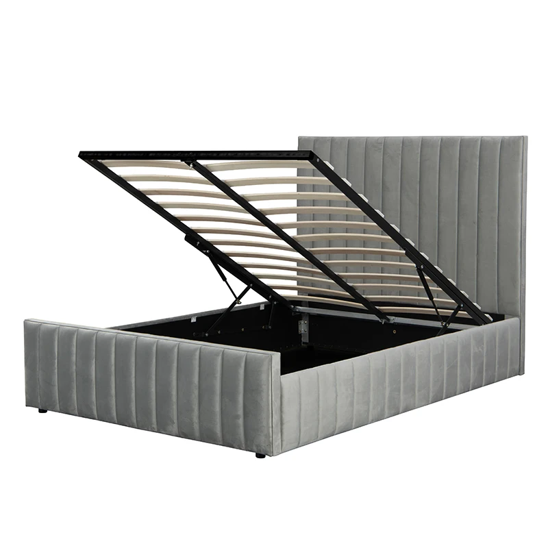 Willsoon Stylish MDF Bed Frame with Gas Lift King Size Velvet Ottoman Bed for Home Use Features Storage Queen Size