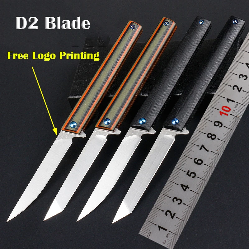 D2 Blade Folding Knife Logo Customization G10 Handle Fast Open EDC Outdoor Unpacking Pocket Key Knife Defense Weapon