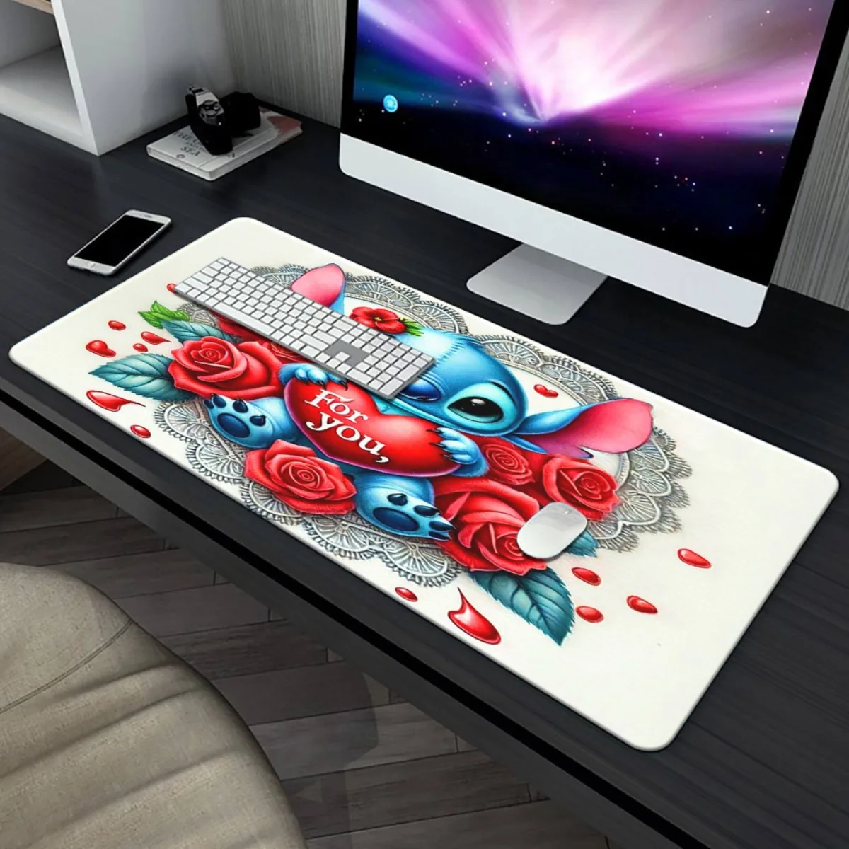 Authentic Disney Mouse Pad 1pc Stitch & Friends for You" Large Gaming and Office Desk Mat - Non-Slip Rubber Base, Versatile XXL